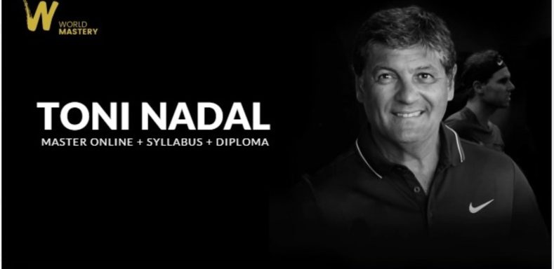 Portrait von Toni Nadal, einem Trainer und Sportler, mit seinem Namen und sportlichen Informationen.