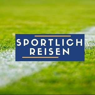 Logo von "Sportlich Reisen" auf einem grünen Rasenhintergrund.